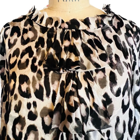 MILLY Silk Long Sleeve Ruffle Mini Dress in Leopard Print Size 4 - Picture 2 of 12
